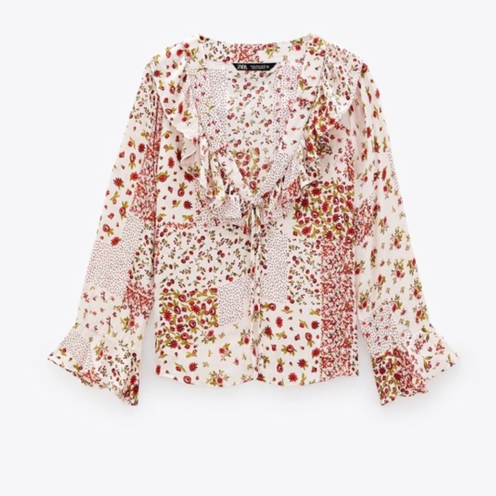 Zara Ruffled Patchwork Print Shirt - image 2